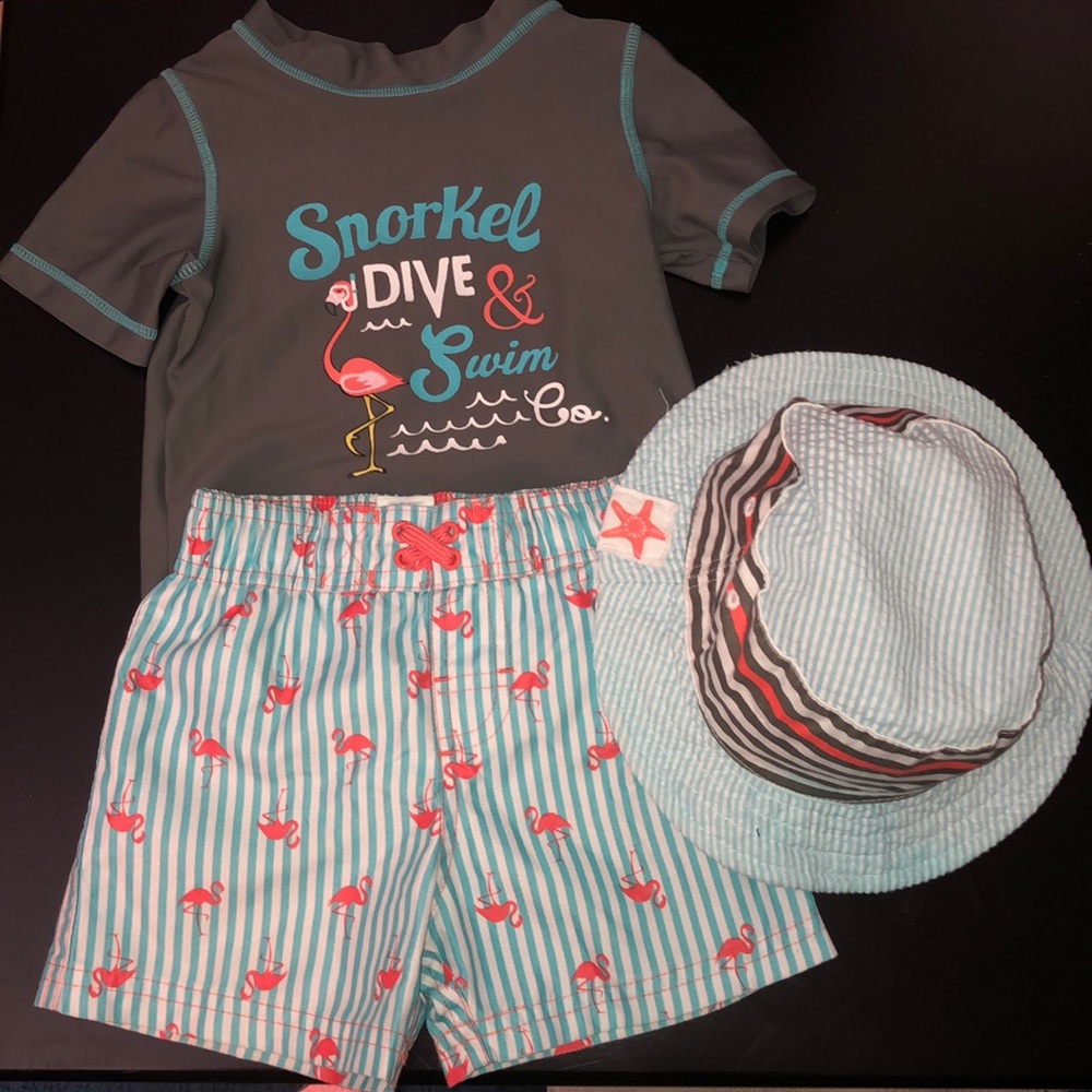 Circo Flamingo Swim Trunks & Rash Guard Hat 18mon